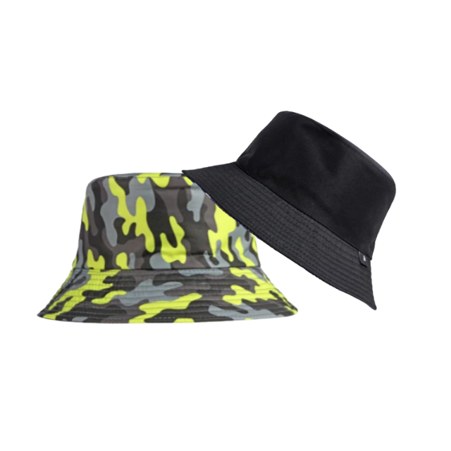 Bucket hat neon camouflage pattern reversible