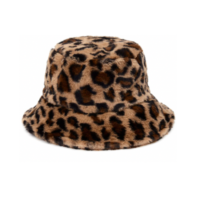 Fuzzy Leopard Print Bucket hat